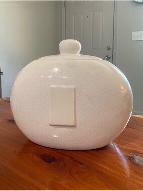 Happy Everything! Large White Cookie Jar with Small Dots